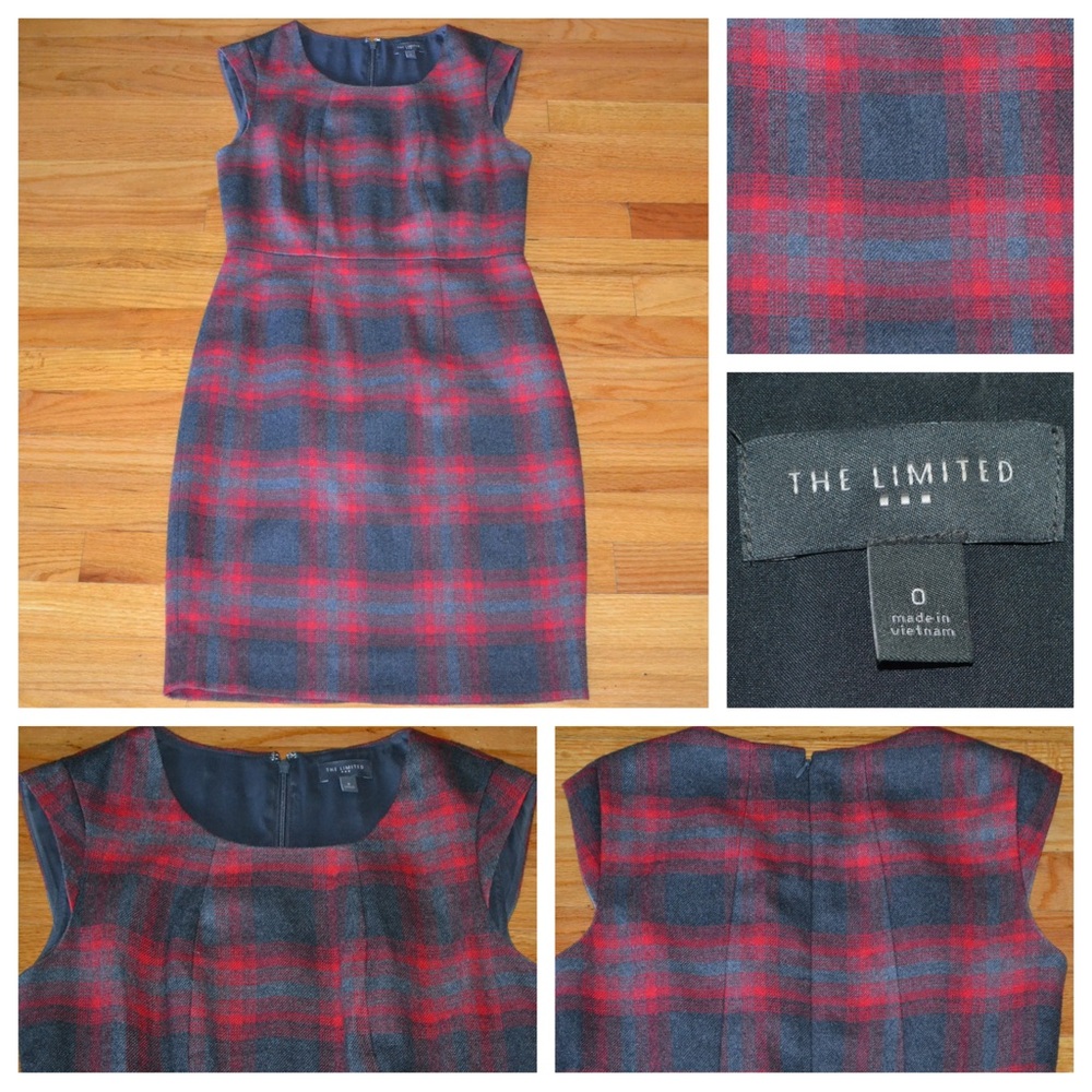 The Limited Navy and Red Checkered Midi Dress